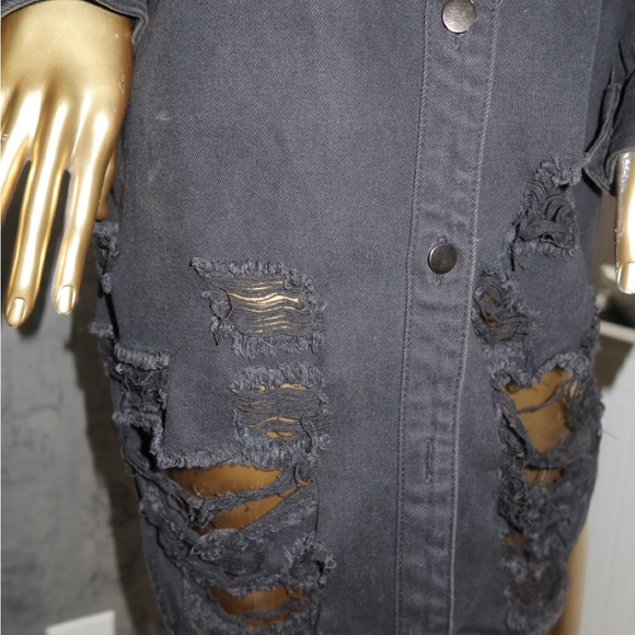 Black Distressed Denim Jacket - Picture 5 of 6